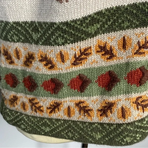 Northern Reflections Vintage Fall Acorn Owl Squirrel Button Front Sweater Vest - Picture 3 of 11